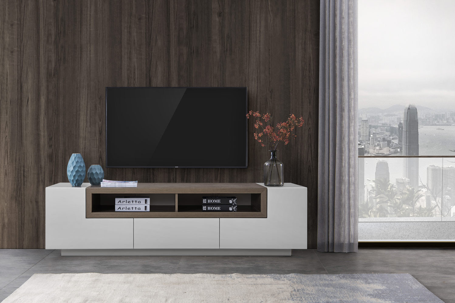 TV Stand TV002 in White Gloss/Grey Veneer | J&M Furniture - Canal Furniture