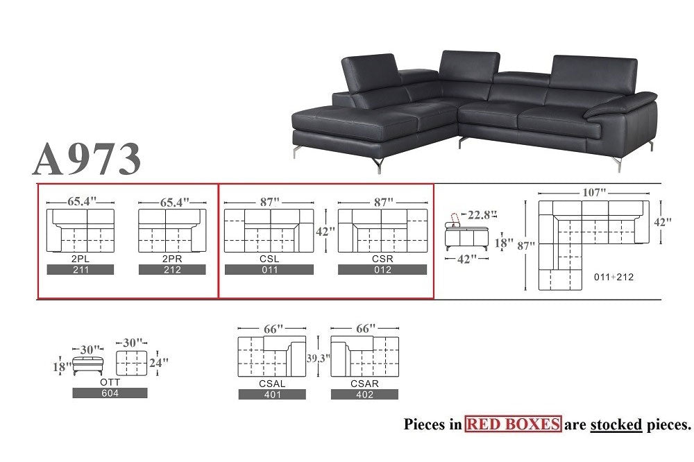A973 Leather Sectional in Grey | J&M Furniture - Canal Furniture