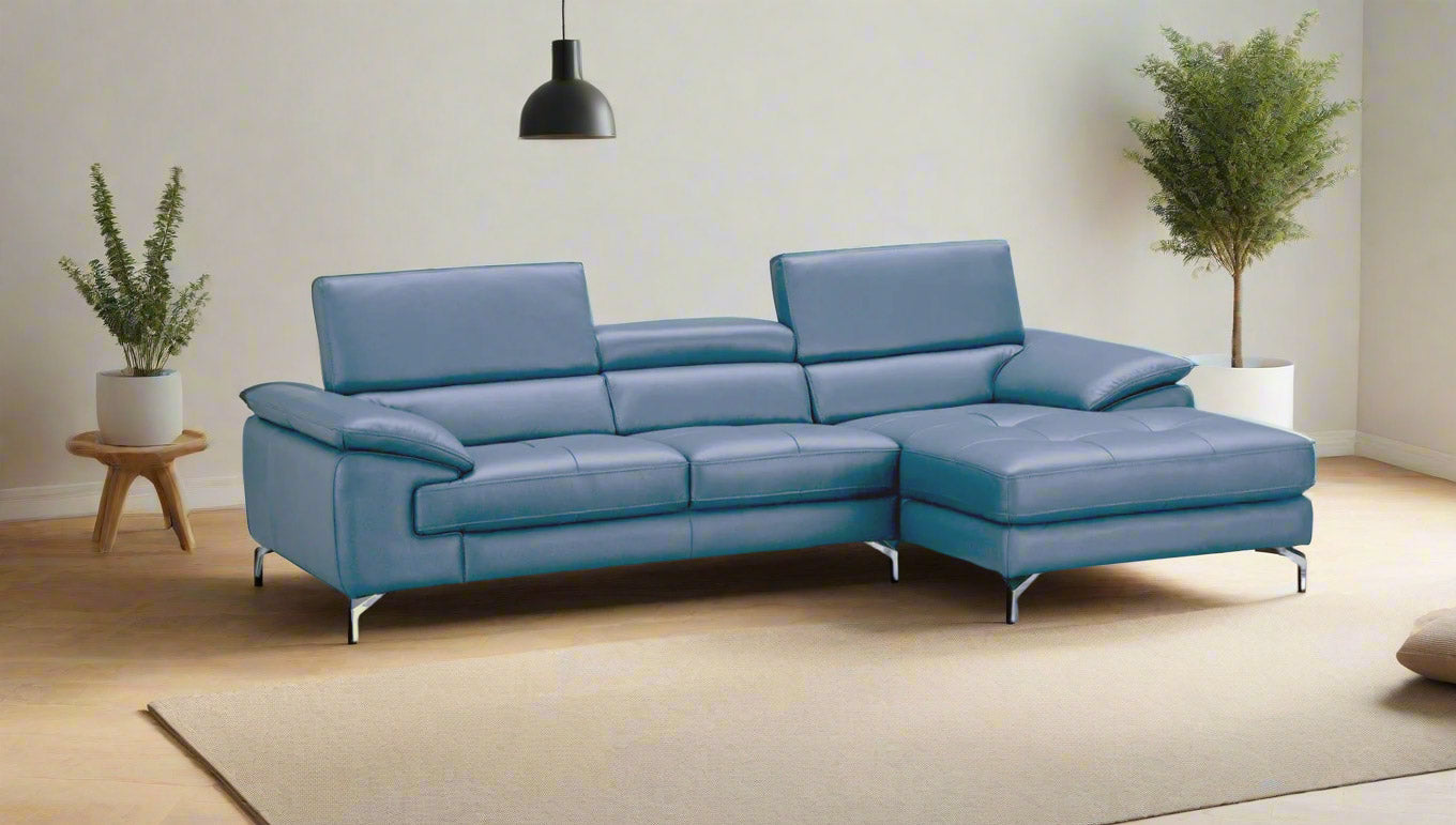 A973b Premium Leather Mini Sectional in Azure Blue | J&M Furniture - Canal Furniture