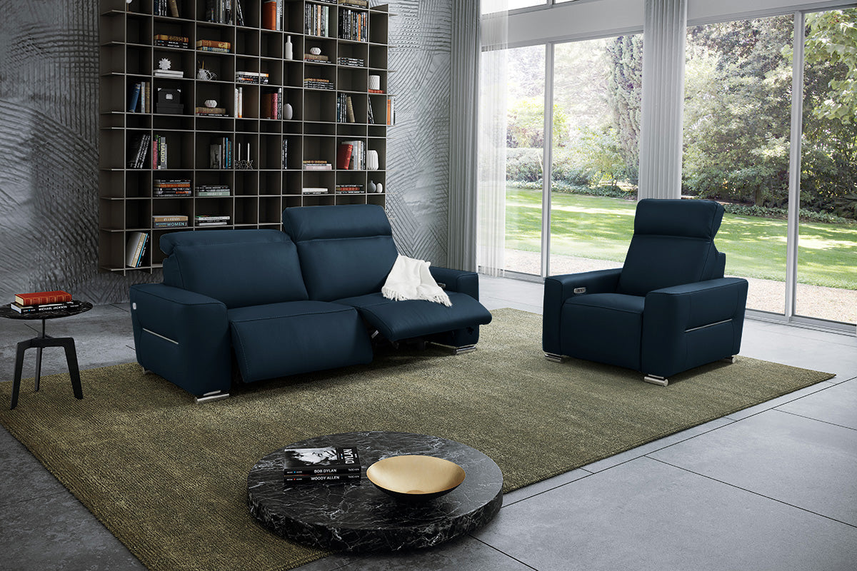 i790 Reclining Leather Sofa in Blue | Incanto - Canal Furniture