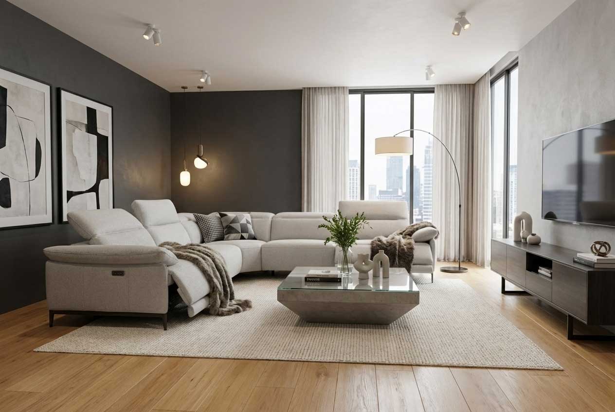Incanto Italian Attitude Couches & Sofa i845 Reclining Sectional in Light Grey | Incanto