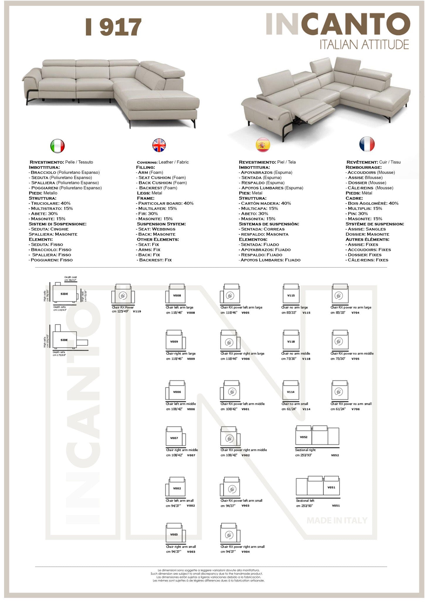 Incanto Italian Attitude Couches & Sofa i917 Reclining Sectional | Incanto