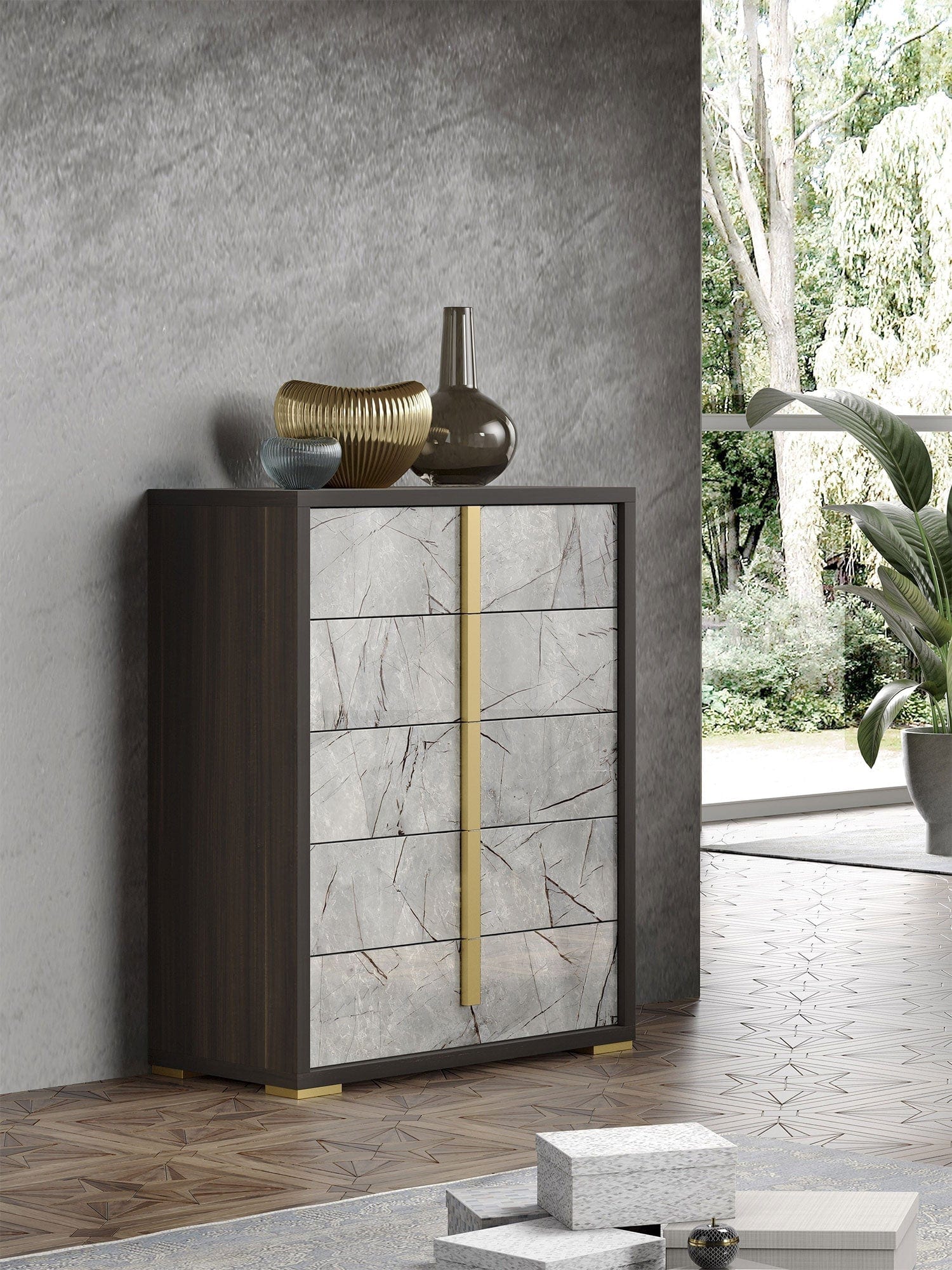 J and M Furniture Chest Travertine Chest