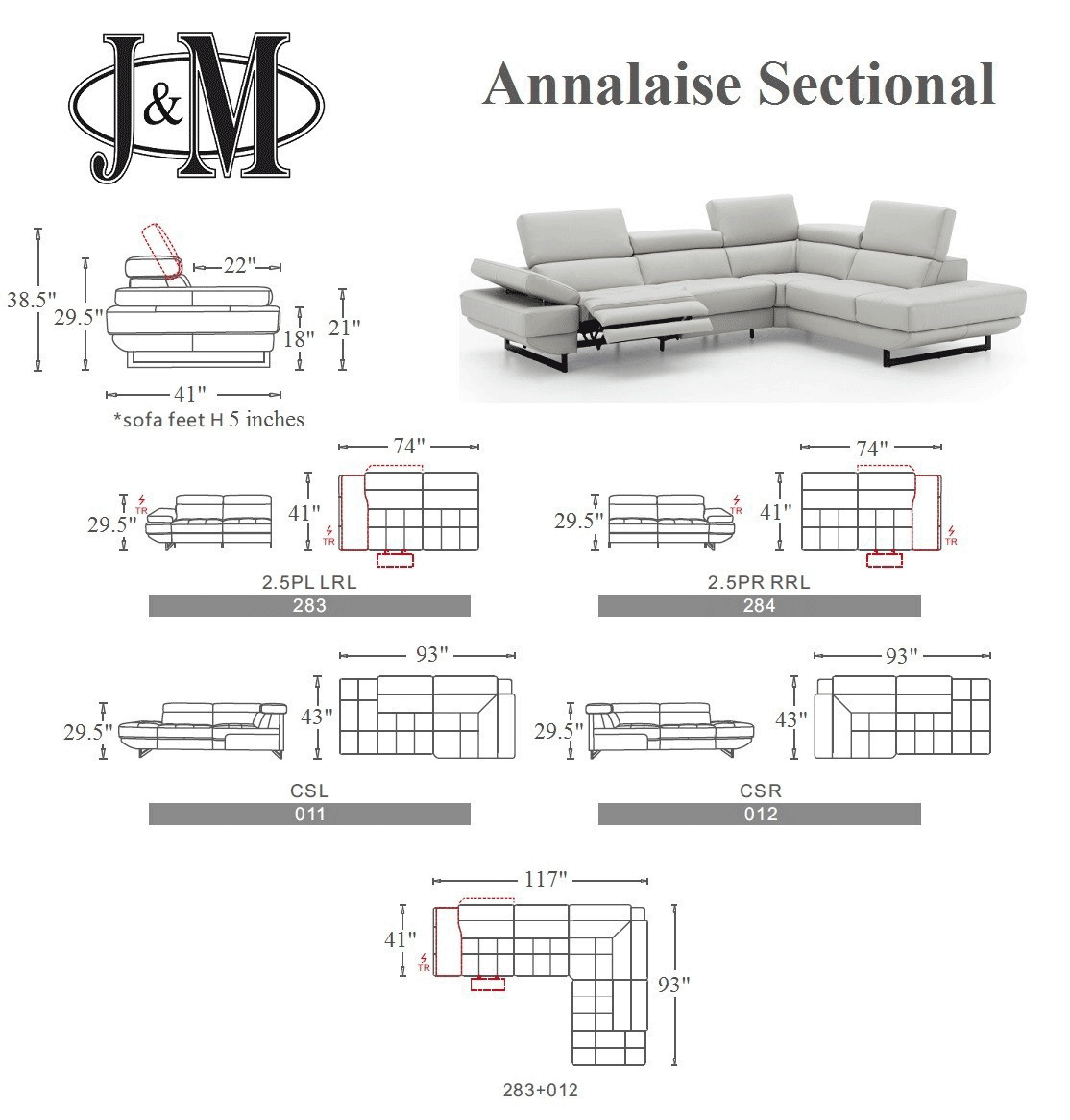 J and M Furniture Couches & Sofa Annalaise Recliner Leather Sectional in Blue Grey | J&M Furniture