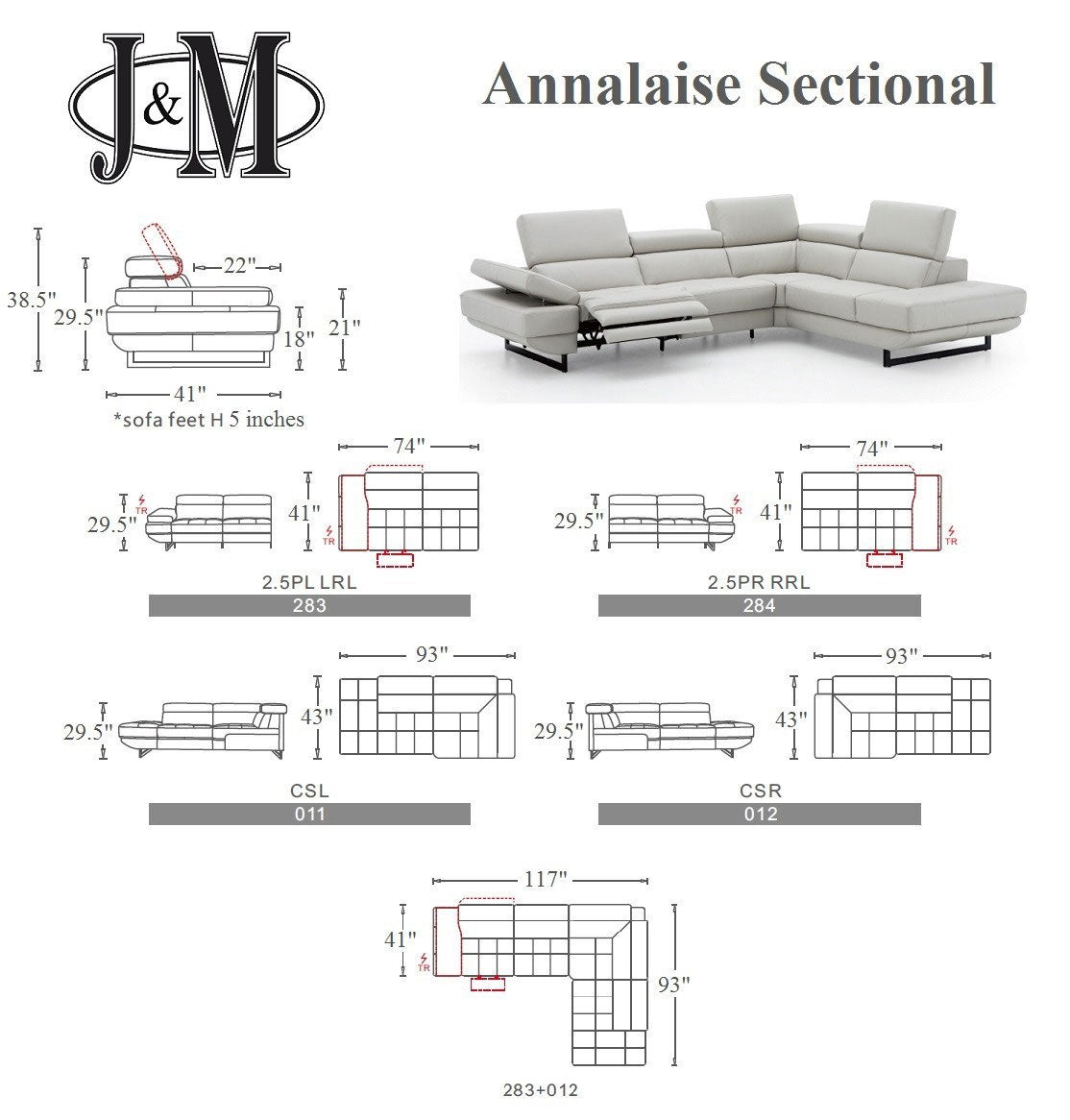 J and M Furniture Couches & Sofa Annalaise Recliner Leather Sectional in Truffle | J&M Furniture