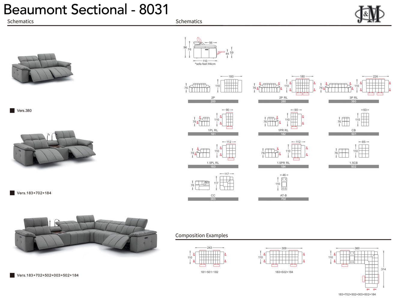 J and M Furniture Couches & Sofa Beaumont Power Recliner 8301 in Dark Grey | J&M Furniture