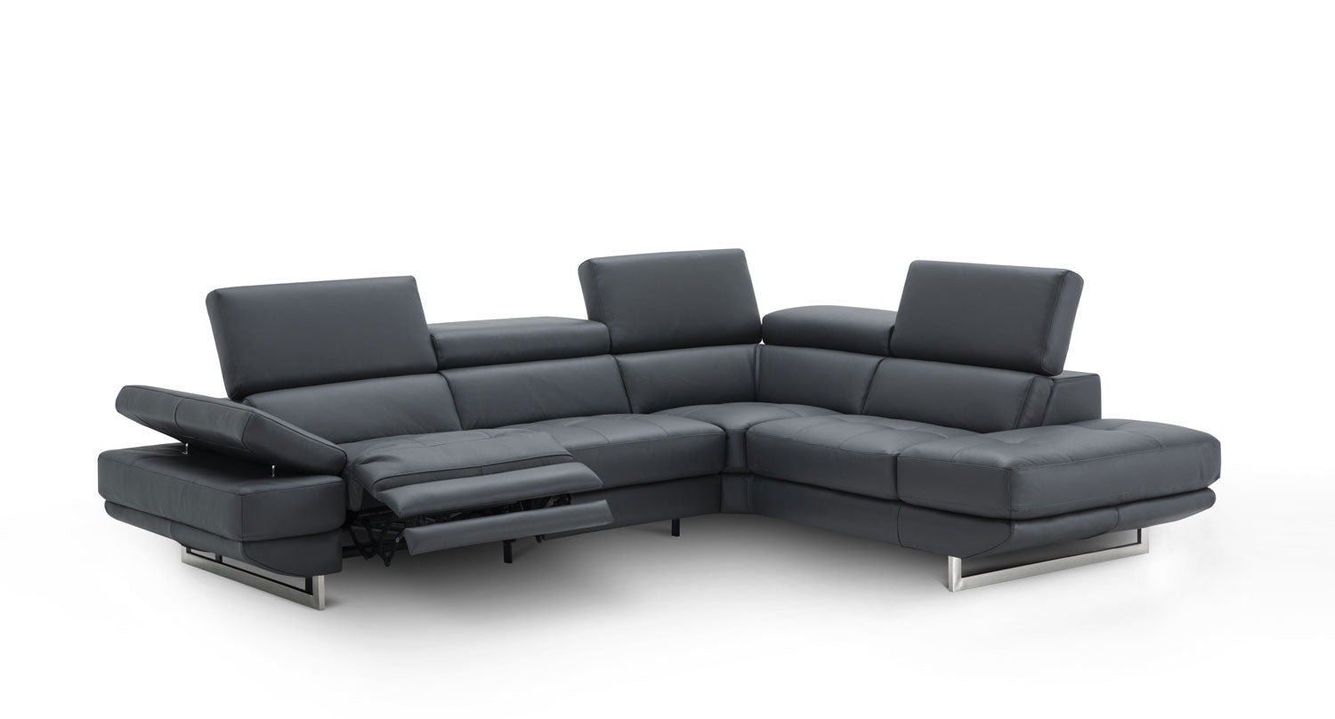 J and M Furniture Couches & Sofa Right Hand Facing Annalaise Recliner Leather Sectional in Blue Grey | J&M Furniture