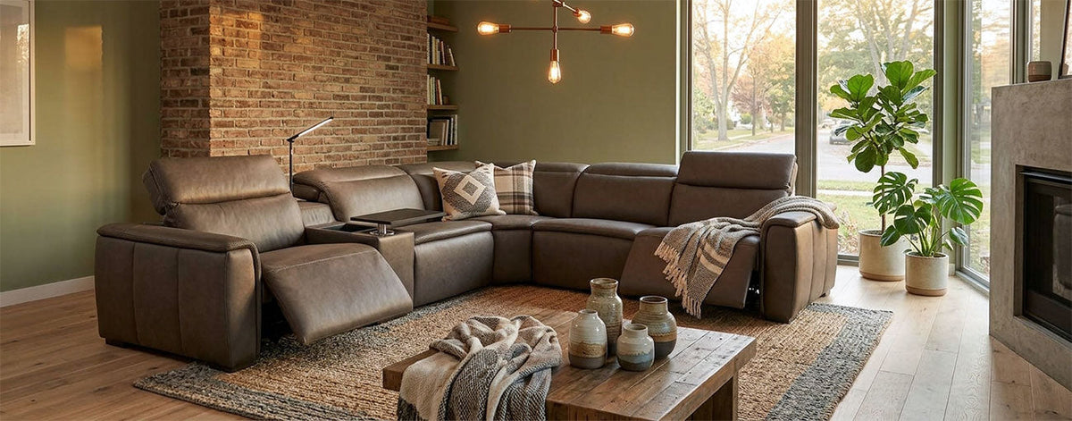 J and M Furniture Couches & Sofa Zen Reclining Sectional & Storage Ottoman | J&M Furniture