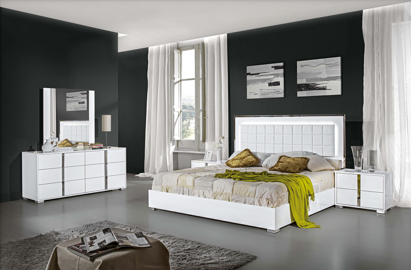 J and M Furniture Dresser Alice Dresser & Mirror in Glossy White