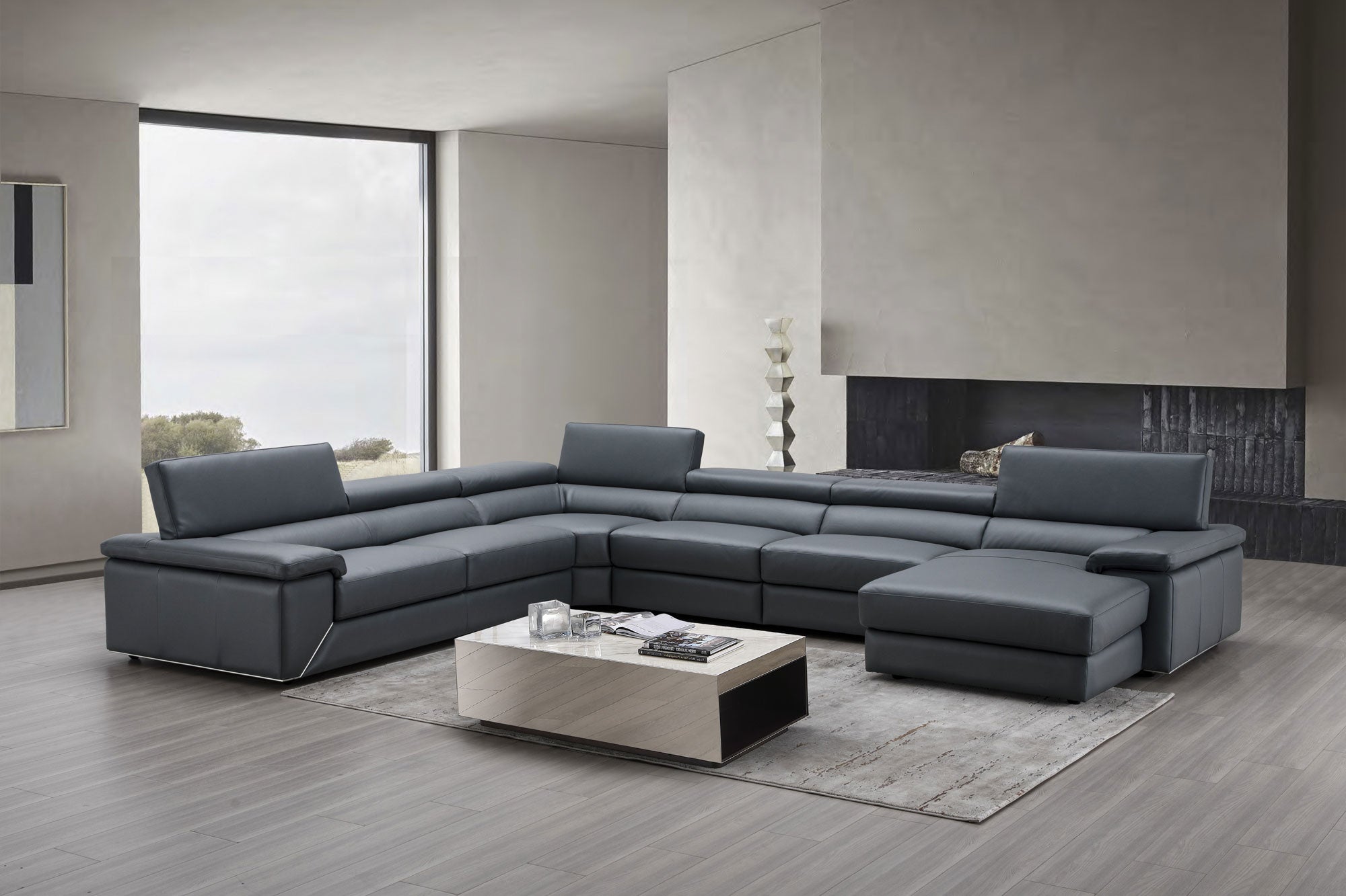 Kobe Leather Sectional in Blue Grey | J&M Furniture - Canal Furniture