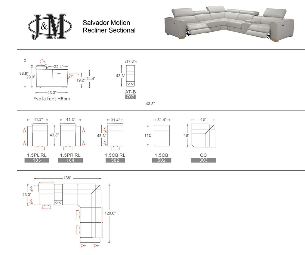Salvador Motion Sectional in Light Grey | J&M Furniture - Canal Furniture