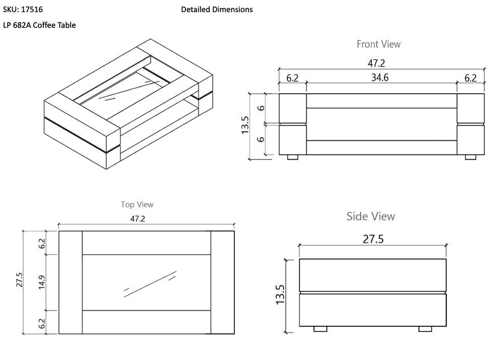 Modern Coffee Table 682 in Dark Oak - Canal Furniture