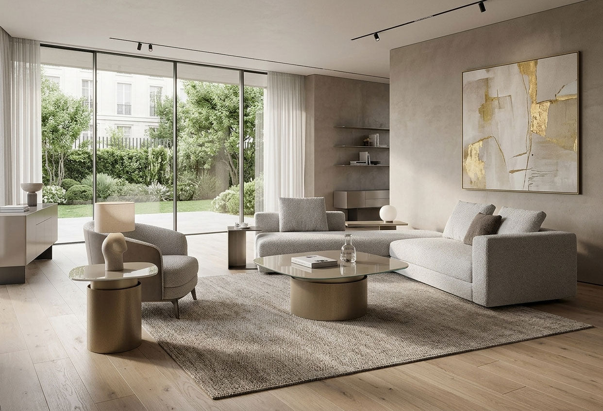 Essenza Coffee Table Champagne Gold Glass Top Modern