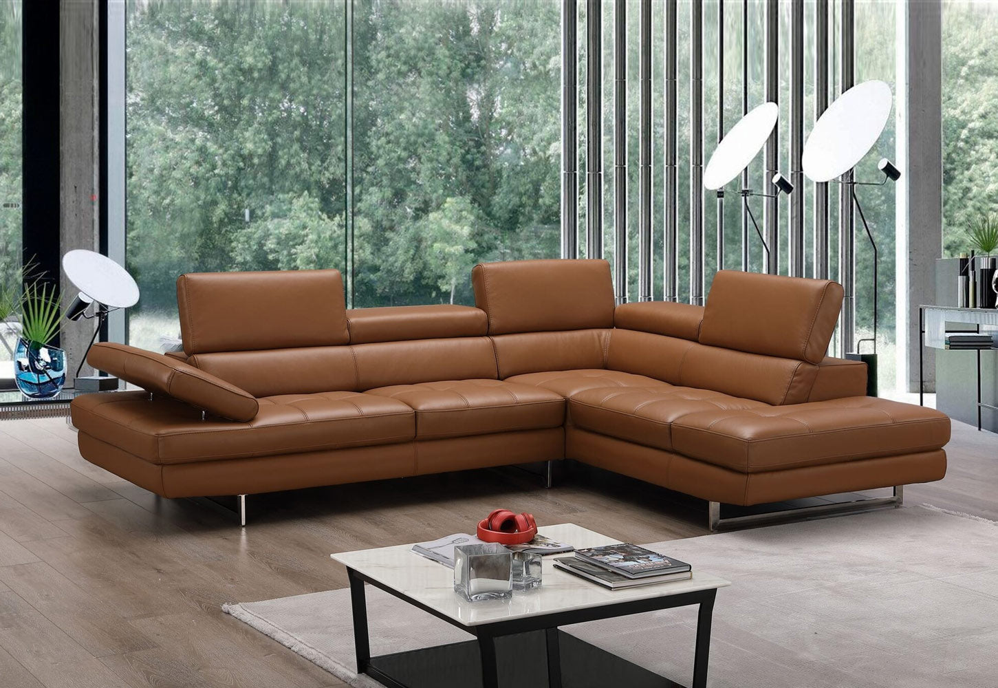 Forza A761 Italian Leather Sectional In Caramel - Canal Furniture