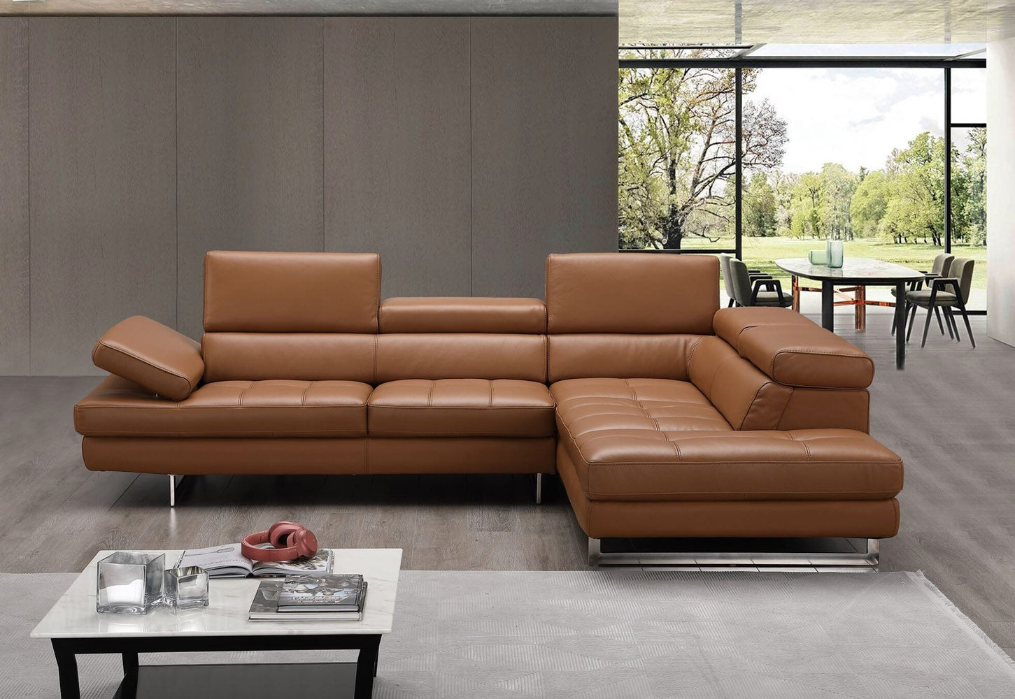 Forza A761 Italian Leather Sectional In Caramel - Canal Furniture