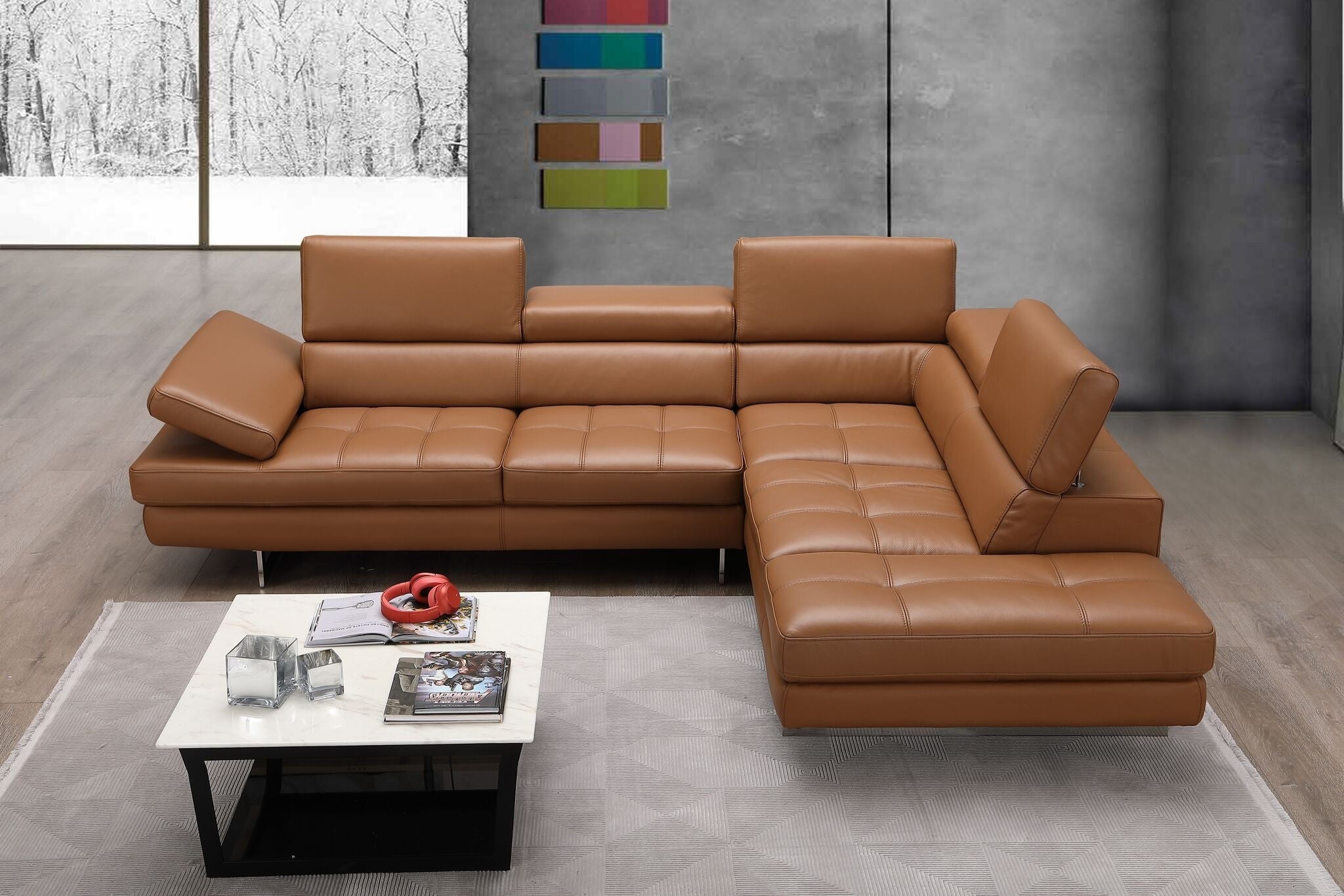 Forza A761 Italian Leather Sectional In Caramel - Canal Furniture
