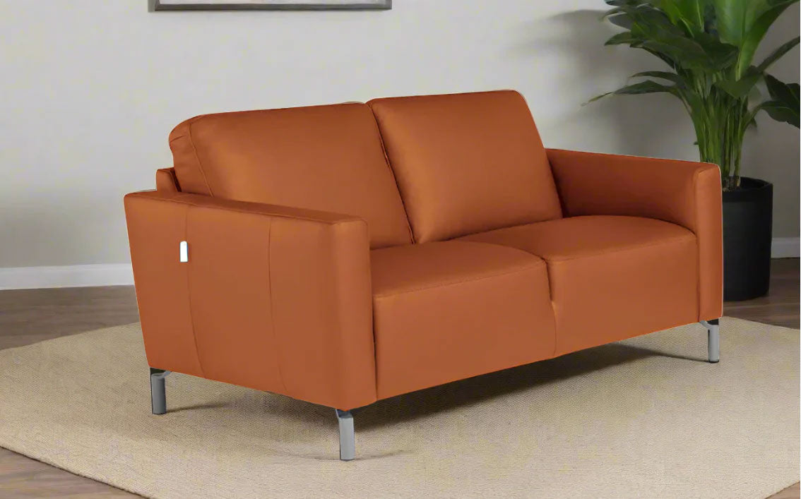 Caleb Leather Loveseat in Taupe | Max Divani