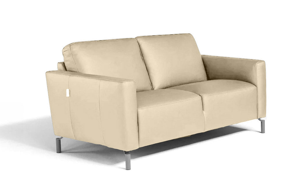 Caleb Leather Loveseat in Taupe | Max Divani - Canal Furniture