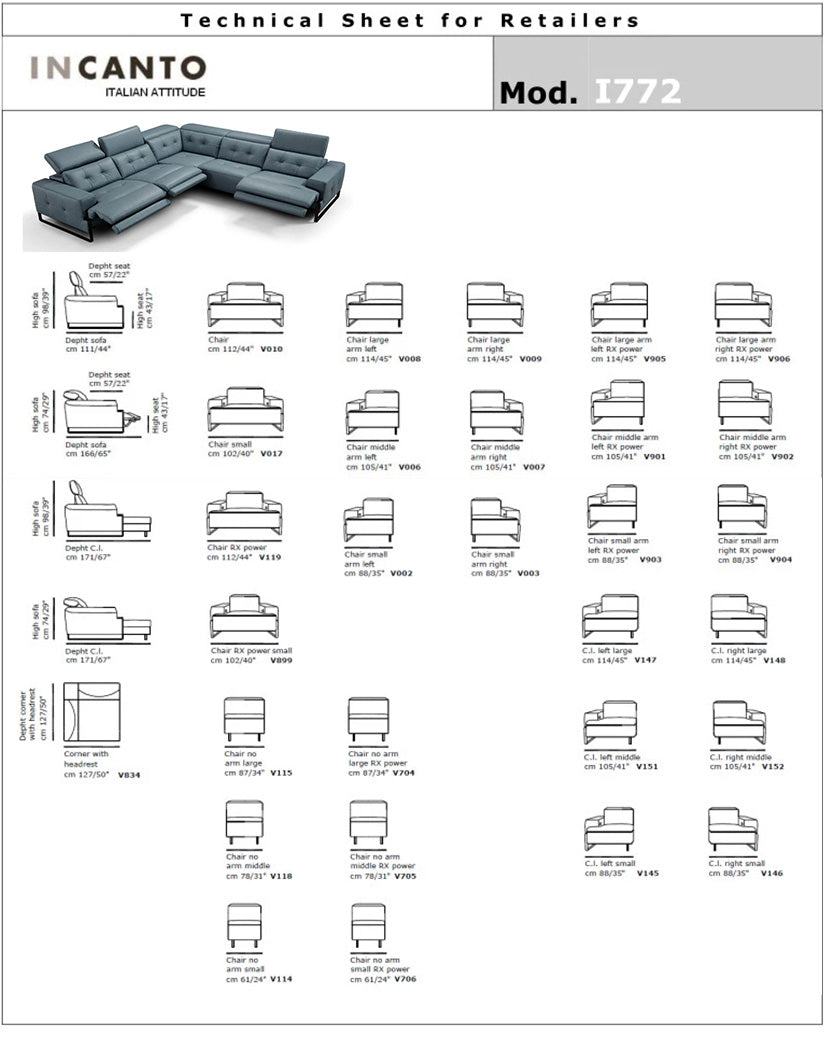 Incanto Italian Attitude Couches & Sofa i772 Reclining Sectional Sofa in White | Incanto