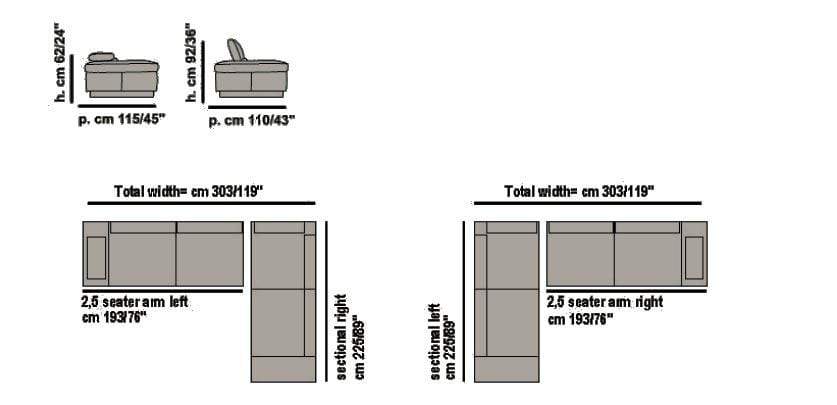 Incanto Italian Attitude Couches & Sofa Incanto I716 Sectional Sofa in Taupe