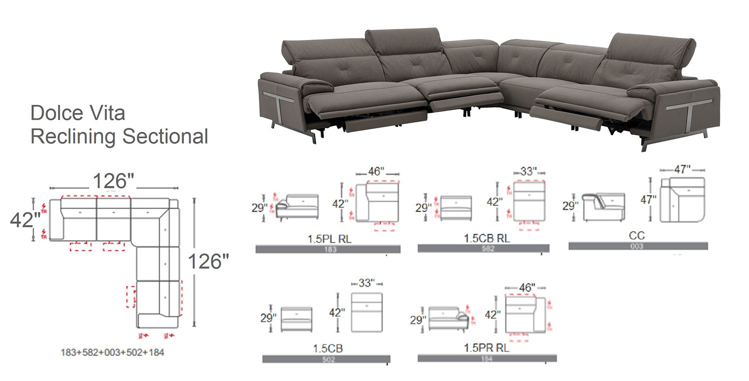J and M Furniture Couches & Sofa Dolce Vita Leather Power Reclining Sectional in Brownie