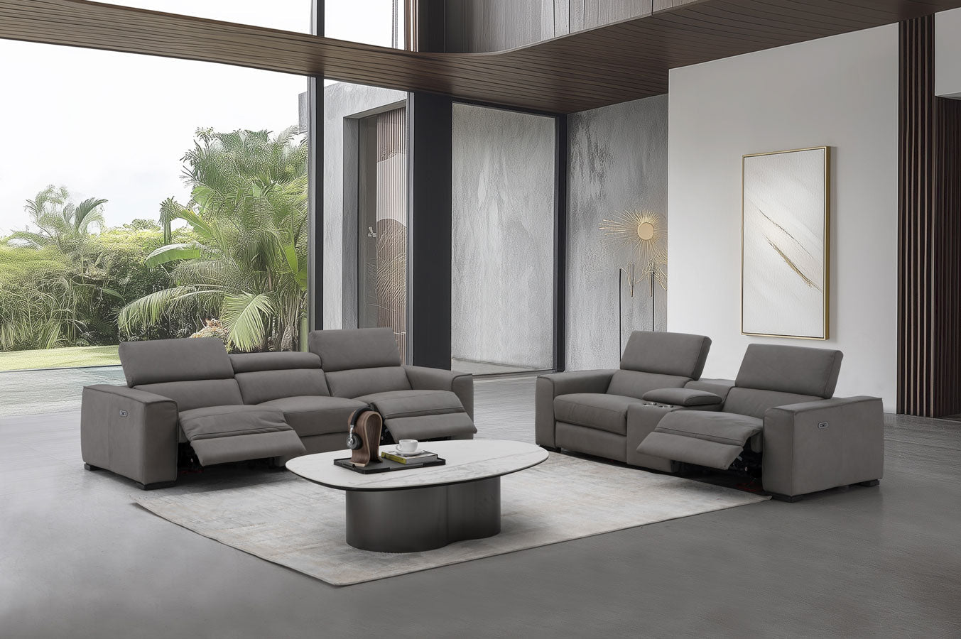 J and M Furniture Couches & Sofa Picasso Love Seat with Console – Truffle Leather