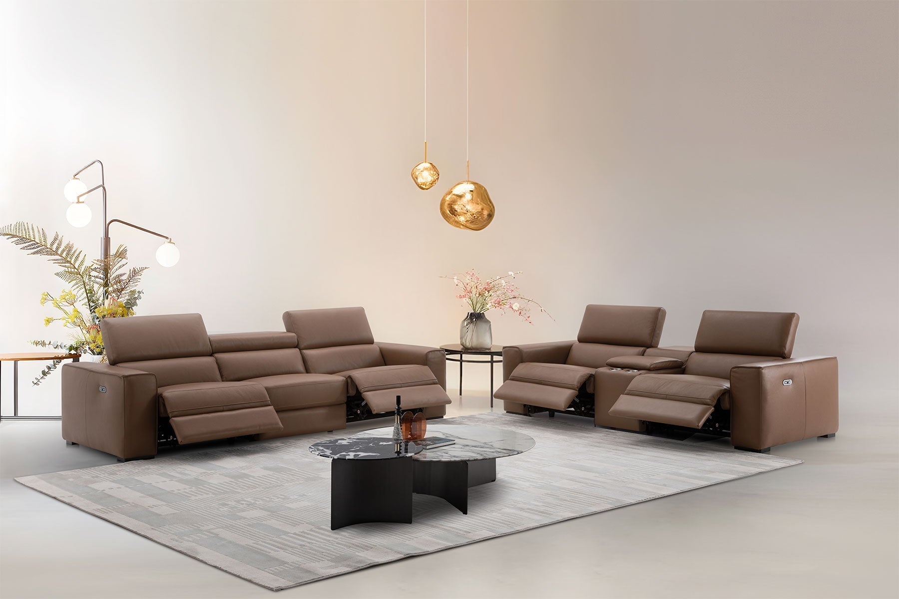 J and M Furniture Couches & Sofa Picasso Loveseat with Console In Caramel | J&M Furniture