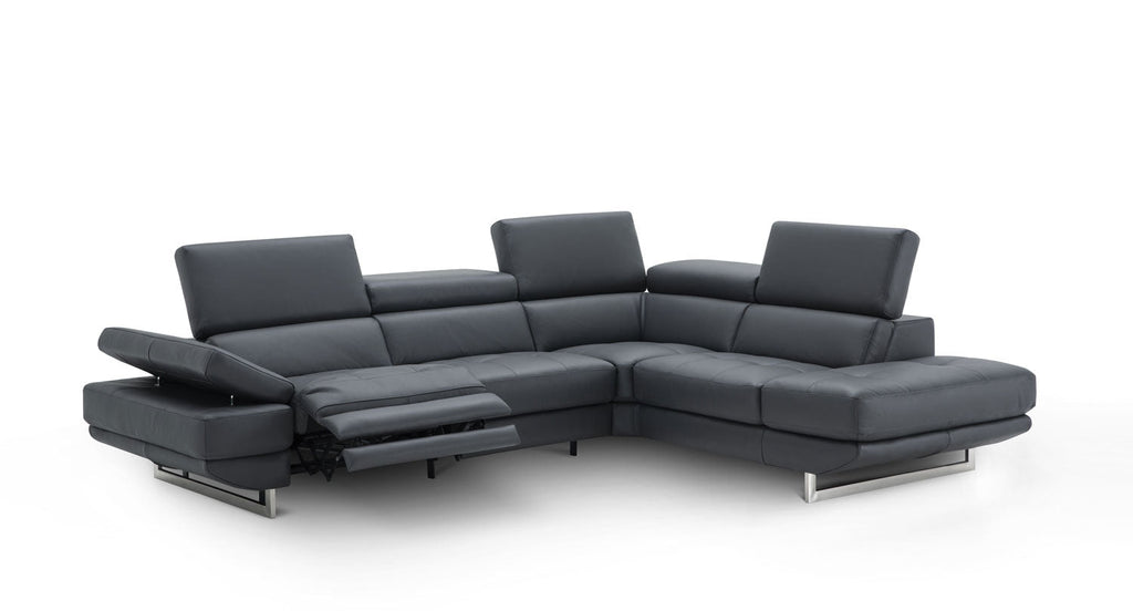 J and M Furniture Couches & Sofa Right Hand Facing Annalaise Recliner Leather Sectional in Blue Grey | J&M Furniture