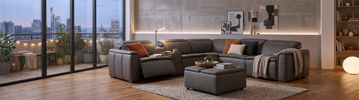J and M Furniture Couches & Sofa Zen Reclining Sectional & Storage Ottoman | J&M Furniture