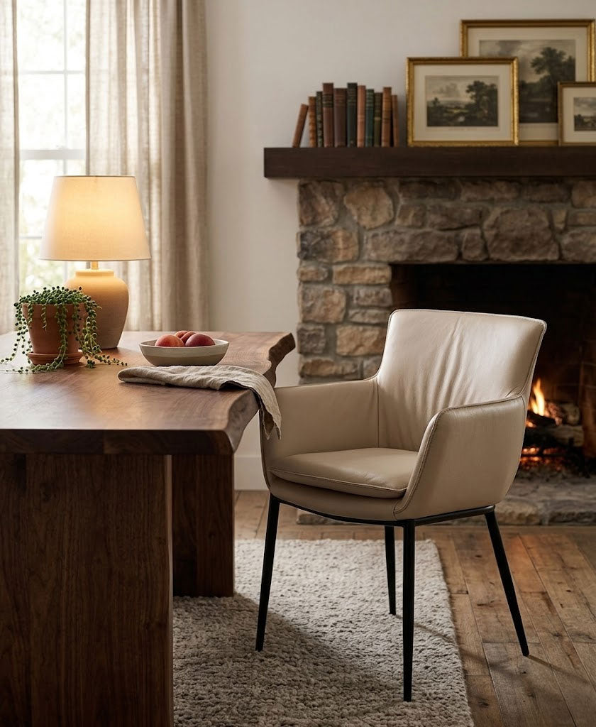 J and M Furniture Dining Chair Kani Leather Armchair in Light Mocha | J&M Furniture