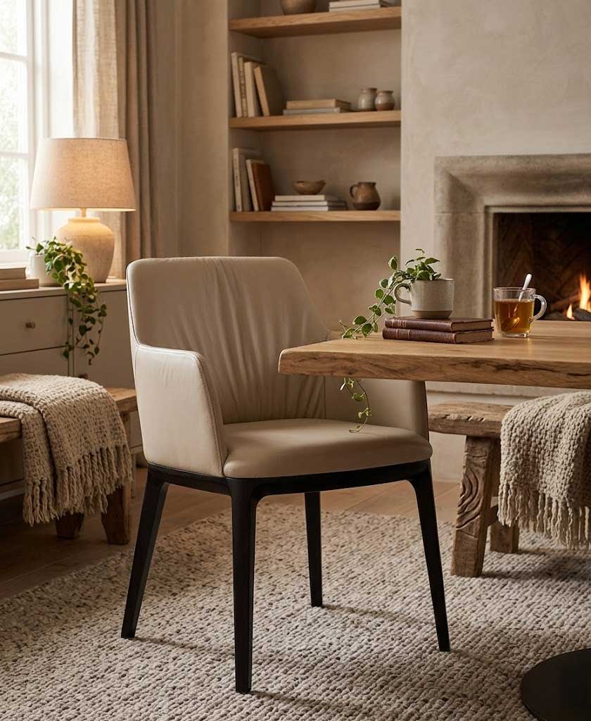 J and M Furniture Dining Chair Osaka Leather Armchair in Light Mocha | J&M Furniture