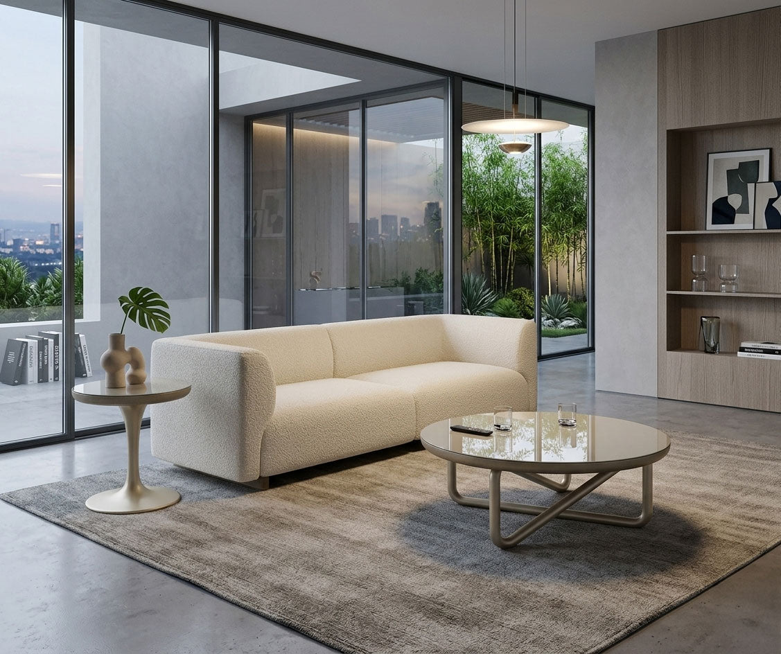 J and M Furniture End Table Linea Coffee Table Champagne Gold Glass Top with Metal Base | J&M Furniture