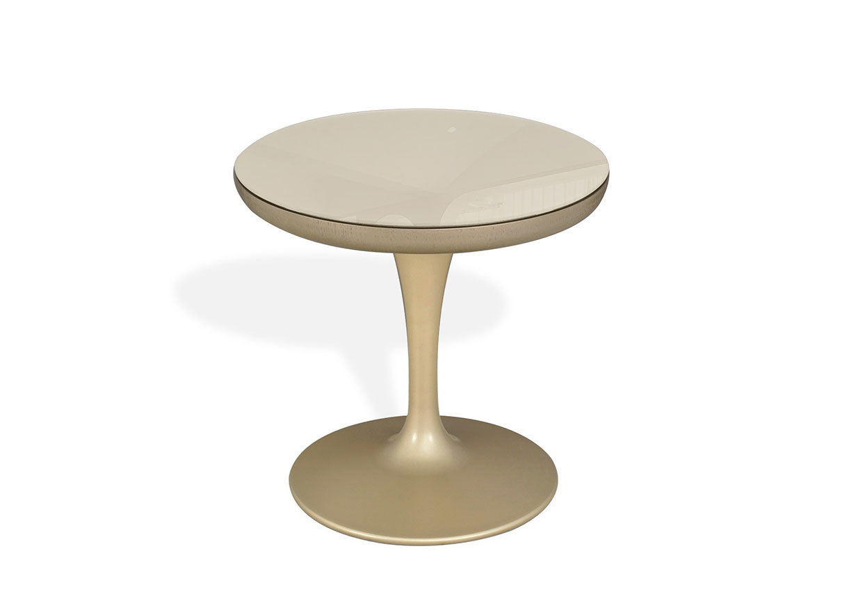 J and M Furniture End Table Linea End Table Champagne Gold Glass Top with Pedestal Base