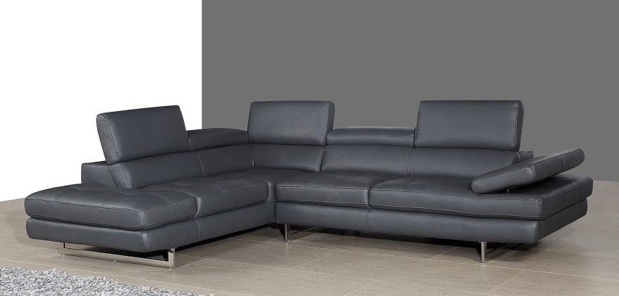 J and M Furniture Living Room A761 Italian Leather Sectional Slate Black
