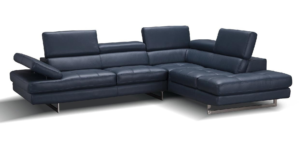 J and M Furniture Living Room A761 Italian Leather Sectional Slate Black