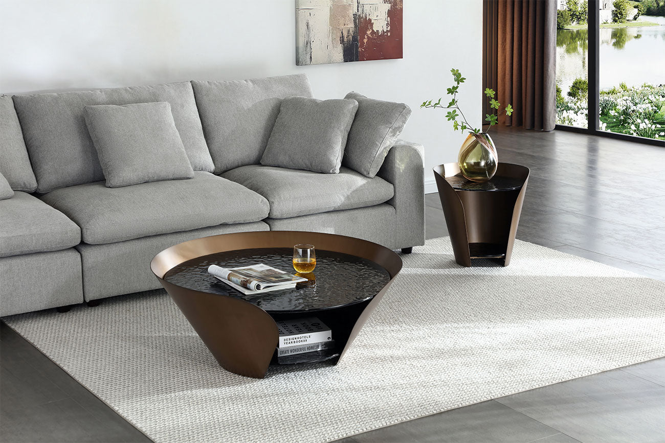 JnmFurniture.com Occasional Tables Vanta Coffee Table | Modern Glass Coffee Table with Bronze Base