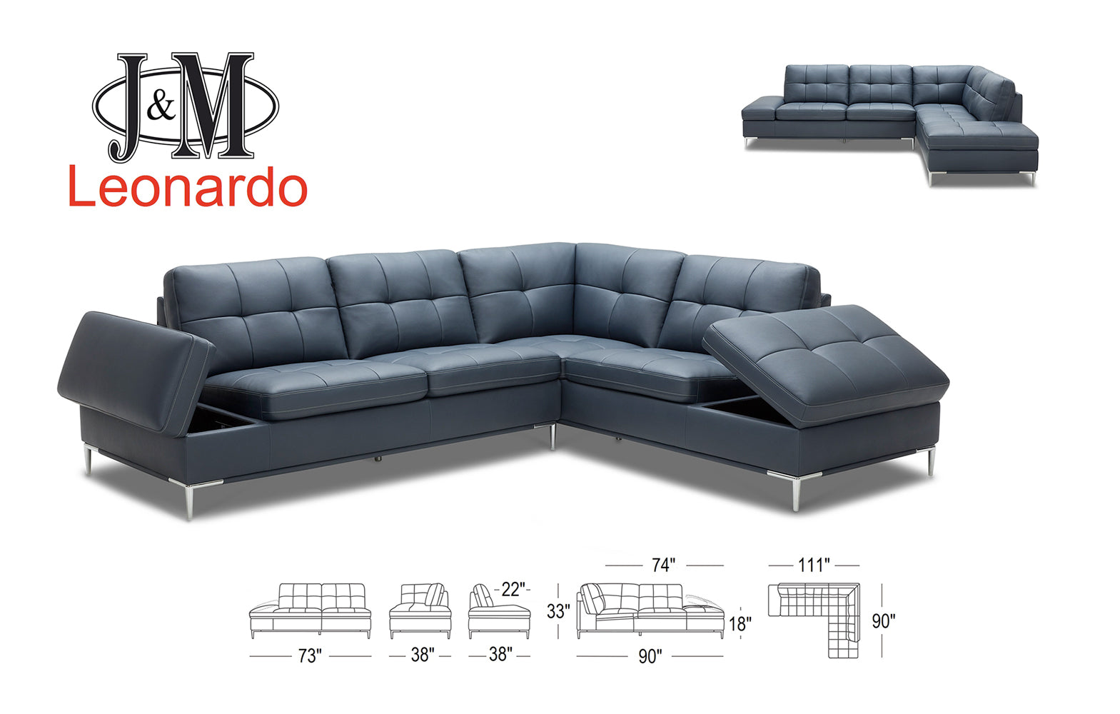 Leonardo Storage Sectional in Silver Grey | J&M Furniture