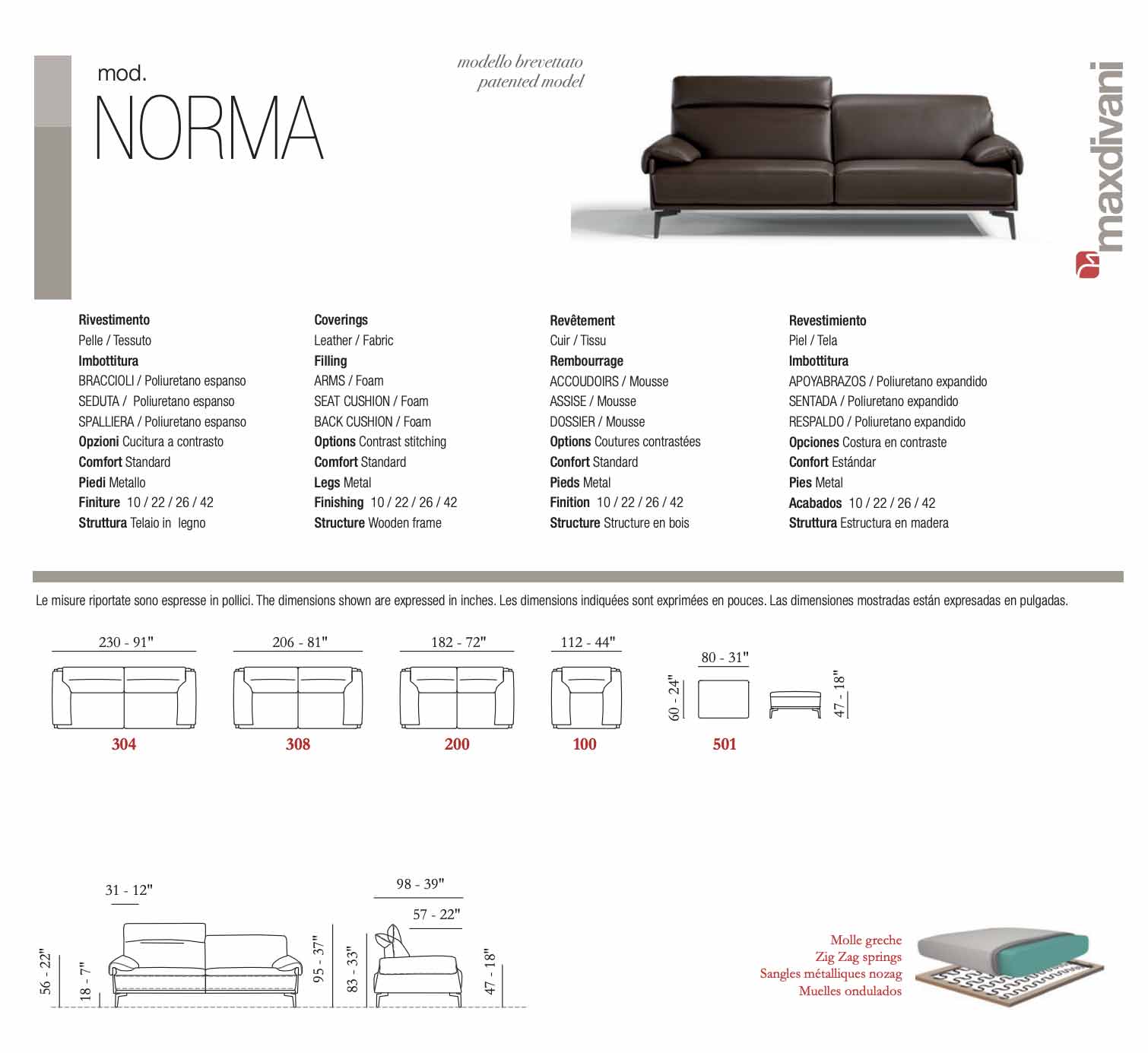 Max Divani Couches & Sofa Norma Leather Sofa Collection in Walnut | Max Divani