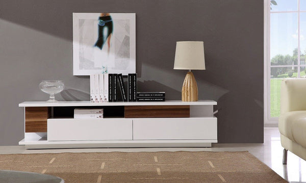 TV Stand 061 in White High Gloss & Walnut | J&M Furniture