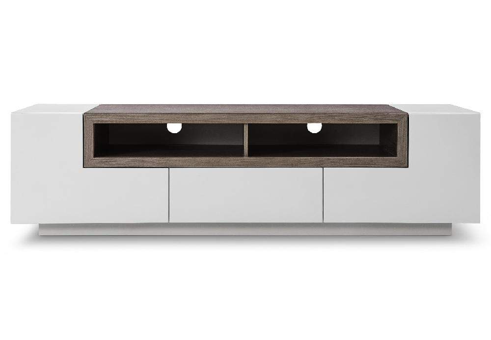 J and M Furniture TV Stand & Entertainment Centers White High Gloss w/ Grey Veneer TV002 Gloss Dark Oak TV Stand